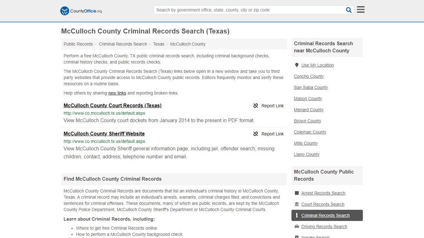 McCulloch County Criminal Records Search (Texas) - County Office