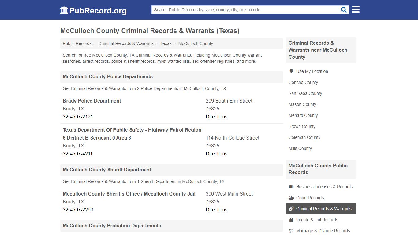 McCulloch County Criminal Records & Warrants (Texas)